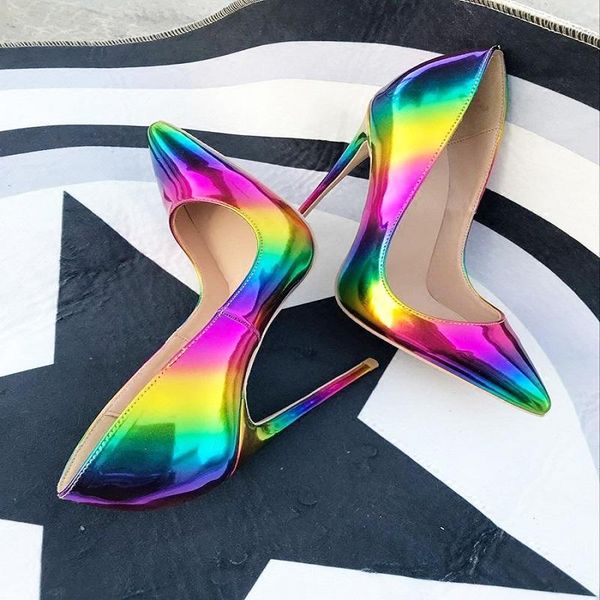 dress shoes 2021 spring female super high heel stiletto light patent leather rainbow color matching pointed single, Black
dress shoes 2021 spring female super high heel stiletto light patent leather rainbow color matching pointed single, Black