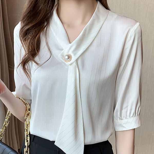 women's blouses & shirts femme summer short sleeve blouse women blusas mujer de moda 2021 v-neck striped chiffon shirt e968, White
women's blouses & shirts femme summer short sleeve blouse women blusas mujer de moda 2021 v-neck striped chiffon shirt e968, White