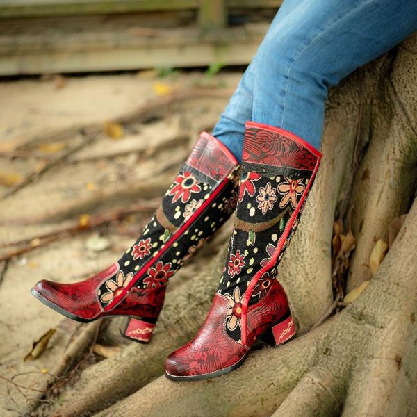 boots round-toe pu leather floral ethnic women's low-heel embroidery knee-length waterproof booties side zipper female's shoes, Black
boots round-toe pu leather floral ethnic women's low-heel embroidery knee-length waterproof booties side zipper female's shoes, Black