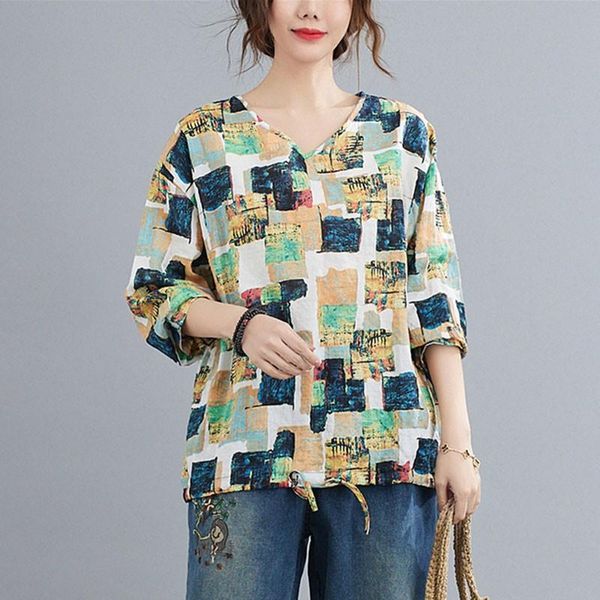 oversized women cotton linen long sleeve t shirt new 2021 casual style v-neck geometrical print female loose drawstring tees, White
oversized women cotton linen long sleeve t shirt new 2021 casual style v-neck geometrical print female loose drawstring tees, White