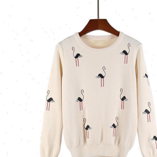 hlbcbg white crane embroidery sweater round neck fashion pullover loose casual long sleeved bottoming women clothing, White;black
hlbcbg white crane embroidery sweater round neck fashion pullover loose casual long sleeved bottoming women clothing, White;black