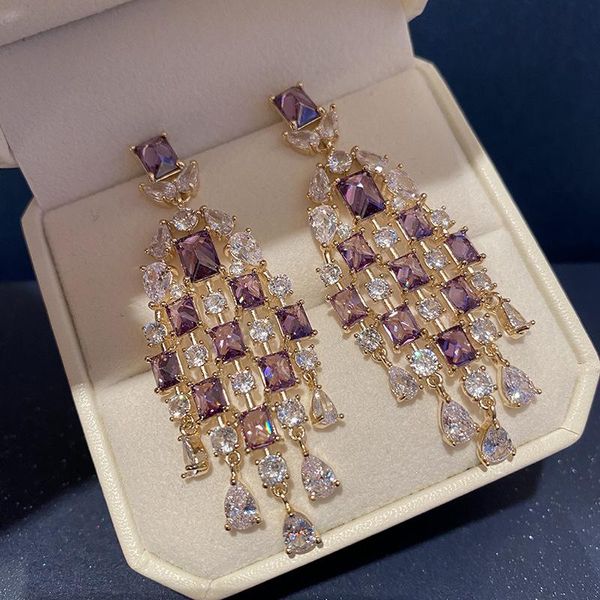 hoop & huggie bilincolor fashion square zirconia purple tassel big earring for women, Golden;silver
hoop & huggie bilincolor fashion square zirconia purple tassel big earring for women, Golden;silver