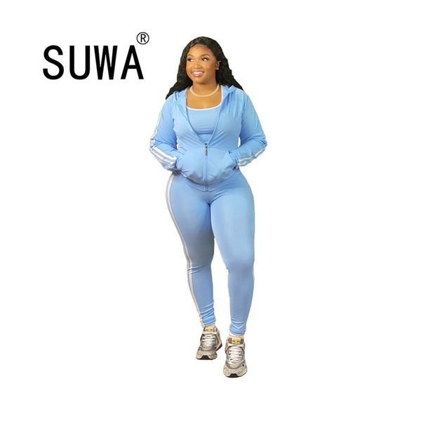 tracksuits women 3 piece holiday outfit set long sleeve coat + vest high waist pants trousers casual jogging femme 210525, White
tracksuits women 3 piece holiday outfit set long sleeve coat + vest high waist pants trousers casual jogging femme 210525, White