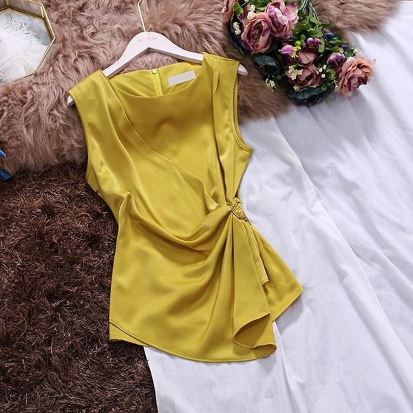 women's blouses & shirts 2021 korean sleeveless slim women tank summer o neck irregular chiffon vest skirt elegant camisas muj, White
women's blouses & shirts 2021 korean sleeveless slim women tank summer o neck irregular chiffon vest skirt elegant camisas muj, White