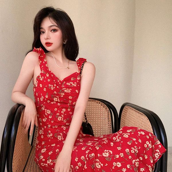 popular thin french summer close waist shows v-neck floral dress temperament medium length red suspender skirt women 2020 new hot, White;black
popular thin french summer close waist shows v-neck floral dress temperament medium length red suspender skirt women 2020 new hot, White;black