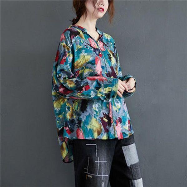 women's blouses & shirts arrival autumn arts style women loose casual long sleeve v-neck shirt asymmetry design vintga print blouse a26, White
women's blouses & shirts arrival autumn arts style women loose casual long sleeve v-neck shirt asymmetry design vintga print blouse a26, White