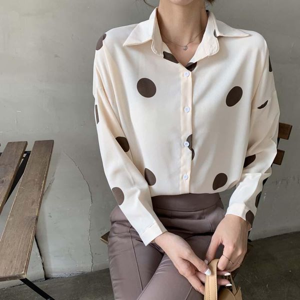 women polka dot spring chiffon blouse female chic shirt korean simple casual lapel long sleeve and blouses, White
women polka dot spring chiffon blouse female chic shirt korean simple casual lapel long sleeve and blouses, White