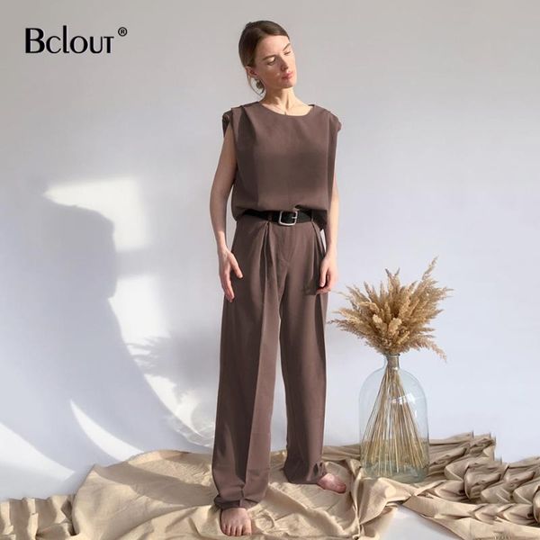 women's two piece pants bclout summer casual sleeveless o neck straight long women suits office lady solid blouses high waist trousers, White
women's two piece pants bclout summer casual sleeveless o neck straight long women suits office lady solid blouses high waist trousers, White