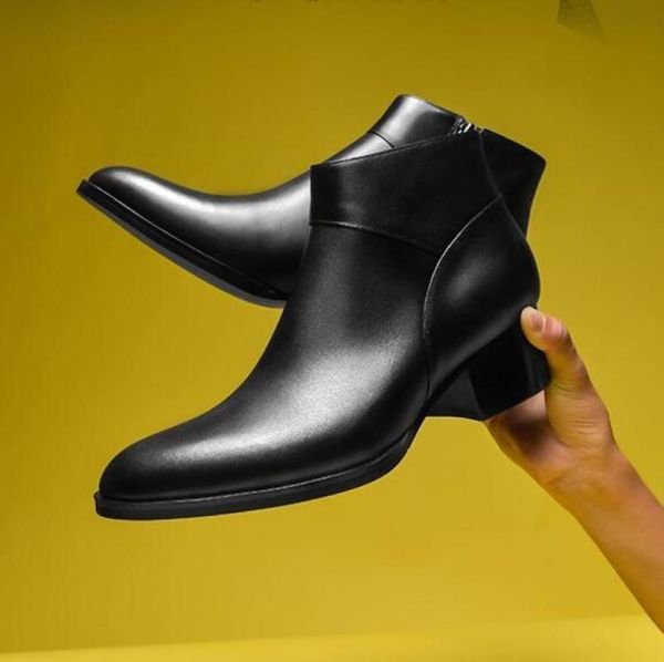 boots winter men high casual short boot fashion pointed toe zipper ankle heel shoes 5cm, Black
boots winter men high casual short boot fashion pointed toe zipper ankle heel shoes 5cm, Black
