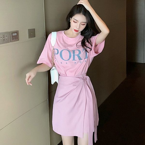 two pink female skirt ensemble the neck short sleeve t shirt and bandage skinny suit summer sets mfki, Black;gray
two pink female skirt ensemble the neck short sleeve t shirt and bandage skinny suit summer sets mfki, Black;gray