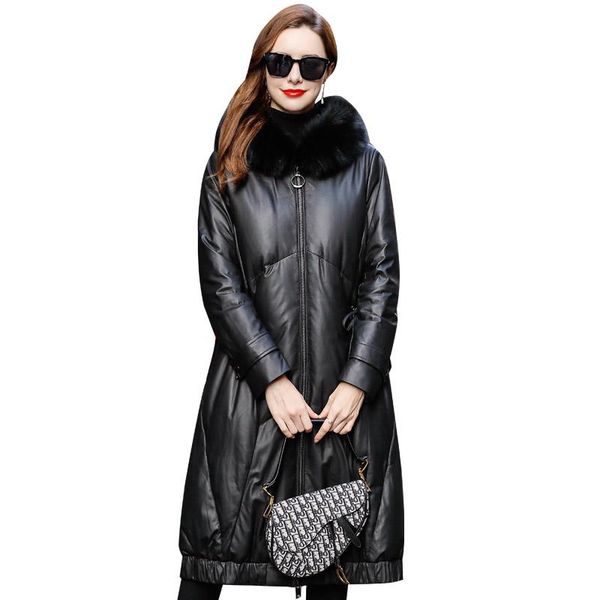 women's leather & faux coat 100% real sheepskin female winter jacket women long natural fur hooded genuine montone coats hiver 091m, Black
women's leather & faux coat 100% real sheepskin female winter jacket women long natural fur hooded genuine montone coats hiver 091m, Black