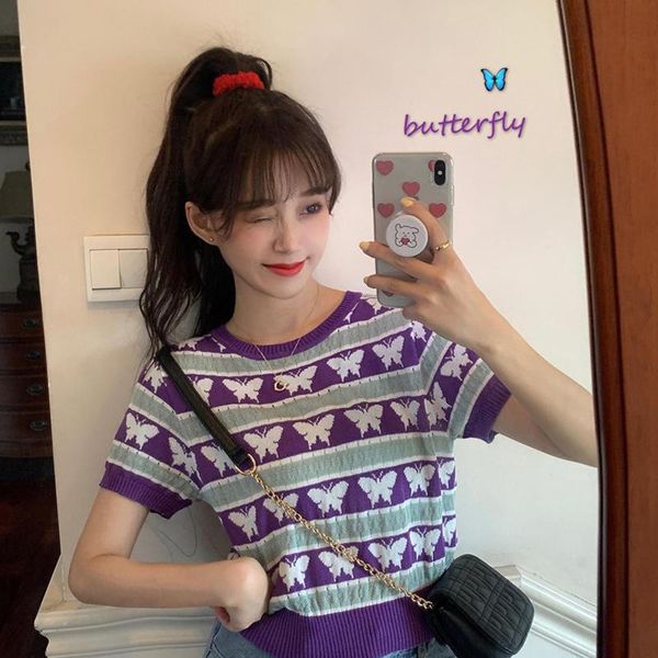 women's t-shirt knitted women sweet short t shirts summer 2021 butterfly print korea style o neck sleeve tee casual thin female, White
women's t-shirt knitted women sweet short t shirts summer 2021 butterfly print korea style o neck sleeve tee casual thin female, White