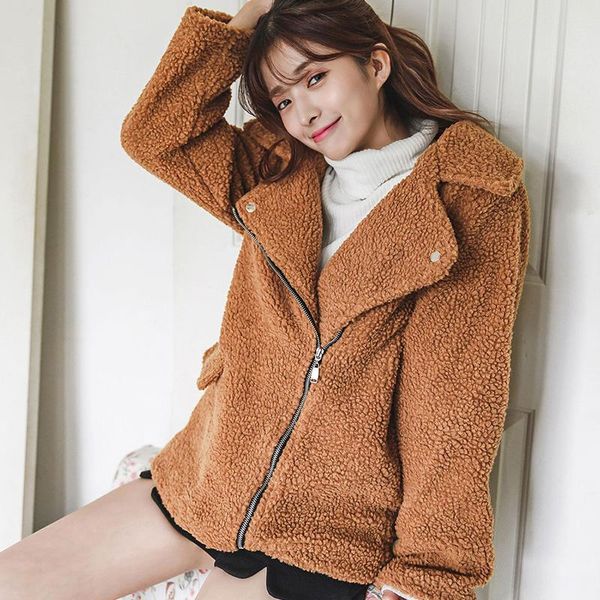 women's fur & faux lambswool coat lapel jacket elegant hairy long sleeve warm winter causal solid overcoat zipper pocket outerwear, Black
women's fur & faux lambswool coat lapel jacket elegant hairy long sleeve warm winter causal solid overcoat zipper pocket outerwear, Black