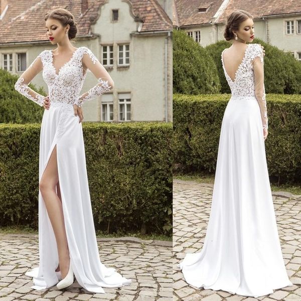 2021 vestidos noiva new arrival lace long sleeves v-neck chiffon beach wedding with split bridal gowns robe de mariage w37p, White
2021 vestidos noiva new arrival lace long sleeves v-neck chiffon beach wedding with split bridal gowns robe de mariage w37p, White