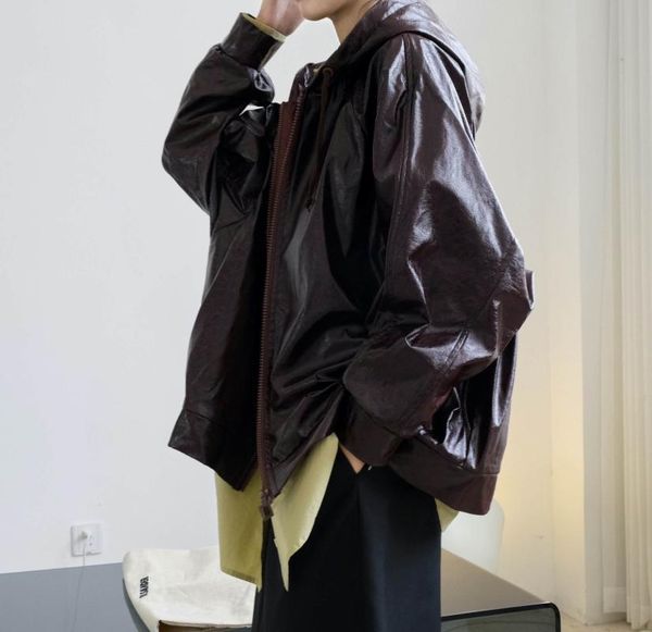 women's leather & faux women dark red jacket coat zipper ladies long sleeve loose oversize boy friend chaqueta mujer, Black
women's leather & faux women dark red jacket coat zipper ladies long sleeve loose oversize boy friend chaqueta mujer, Black