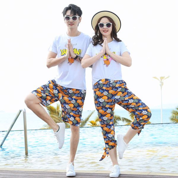 women's mother cartoon beach capris parent child love korean cotton t-shirt short sleeve suit spring and summer fashion, Blue
women's mother cartoon beach capris parent child love korean cotton t-shirt short sleeve suit spring and summer fashion, Blue