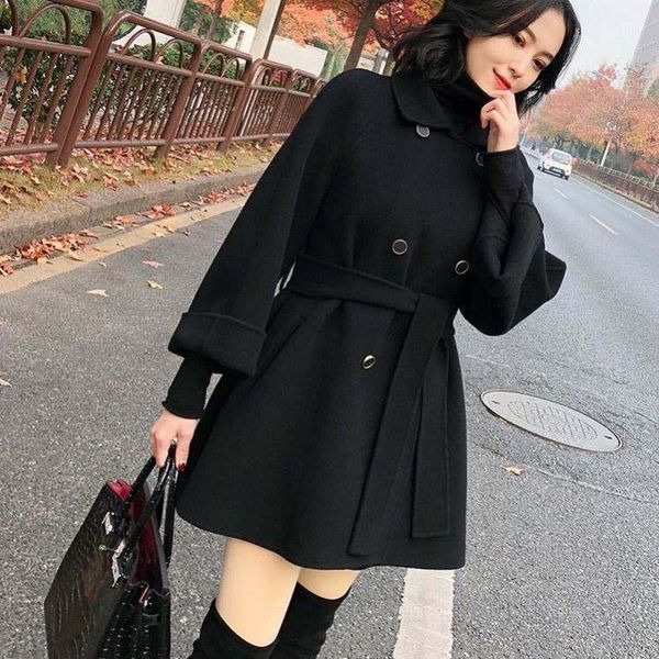 women's wool & blends 2021 autumn winter solid color woolen jackets female warm double-faced coats ladies long loose overcoats q538, Black
women's wool & blends 2021 autumn winter solid color woolen jackets female warm double-faced coats ladies long loose overcoats q538, Black
