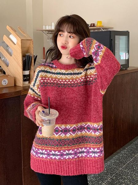 women's sweaters pullover round neck christmas clothing autumn winter korean style warm western knitted ins, White;black
women's sweaters pullover round neck christmas clothing autumn winter korean style warm western knitted ins, White;black