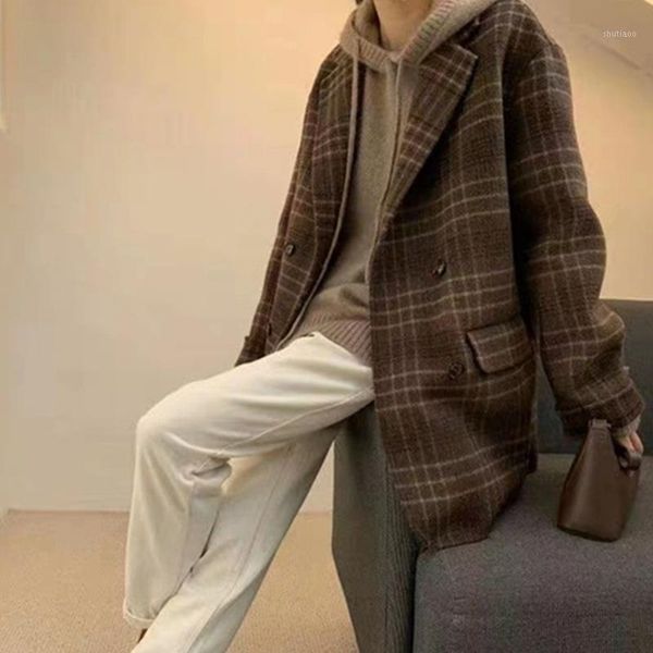 women's wool & blends 2021 autumn and winter check double-sided coat single-breasted straight small suit jacket, Black
women's wool & blends 2021 autumn and winter check double-sided coat single-breasted straight small suit jacket, Black