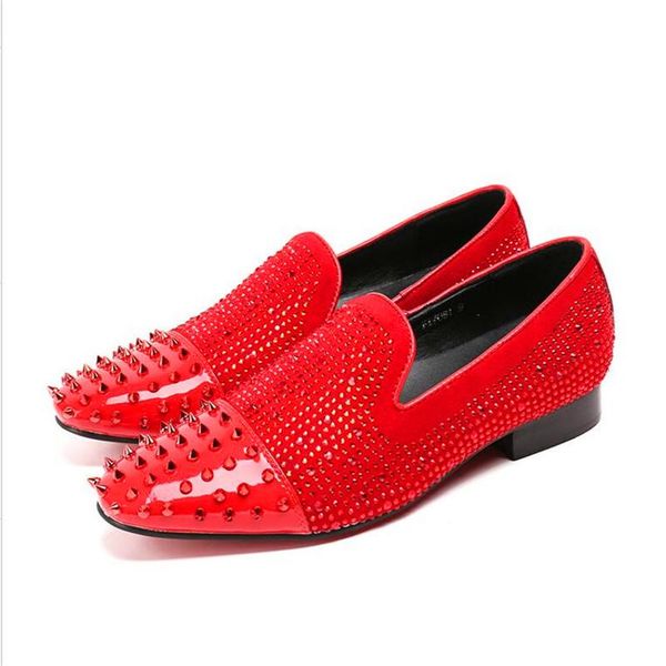dress shoes pointed red rivets men's leather fashion stage low-spring and autumn banquet, Black
dress shoes pointed red rivets men's leather fashion stage low-spring and autumn banquet, Black