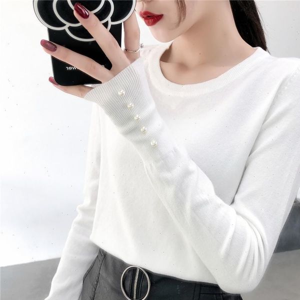 autumn and winter relaxed languid lazy wind knit bottom shirt long sleeve pearl circular collar sweater female, White;black
autumn and winter relaxed languid lazy wind knit bottom shirt long sleeve pearl circular collar sweater female, White;black