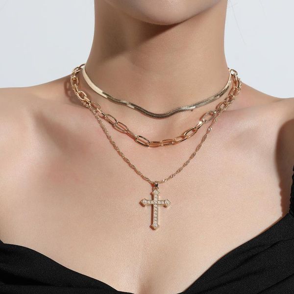 pendant necklaces gold color multilayer snake bone chain femme chokers classic fashion metal cross bijoux for women, Silver
pendant necklaces gold color multilayer snake bone chain femme chokers classic fashion metal cross bijoux for women, Silver