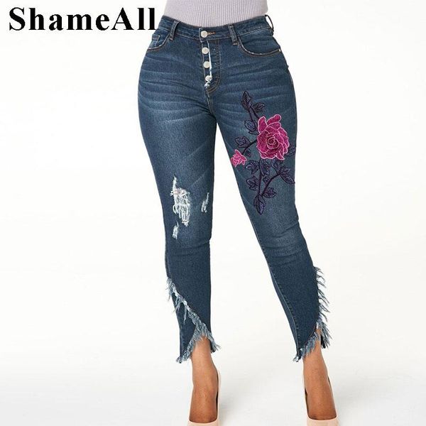 women's jeans plus size women asymmetrical tassels hem floral embroidery full length capris mom 3xl girl's button long denim pants, Blue
women's jeans plus size women asymmetrical tassels hem floral embroidery full length capris mom 3xl girl's button long denim pants, Blue