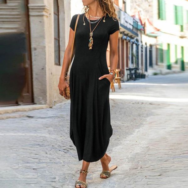 casual dresses fashion women long dress with pocket round neck short sleeves solid color female loose all-match mujer #t2g, Black;gray
casual dresses fashion women long dress with pocket round neck short sleeves solid color female loose all-match mujer #t2g, Black;gray