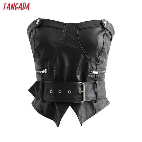 tangada women v-neck black faux leather tanks with belt zipper strapless backless camisole short 1d143 210705, White
tangada women v-neck black faux leather tanks with belt zipper strapless backless camisole short 1d143 210705, White