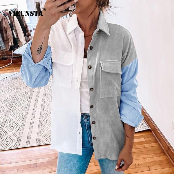 women's jackets women casual loose stitching color shirt coat turn-down collar buttons pocket corduroy 2021 autumn winter ladies jacket, Black;brown
women's jackets women casual loose stitching color shirt coat turn-down collar buttons pocket corduroy 2021 autumn winter ladies jacket, Black;brown