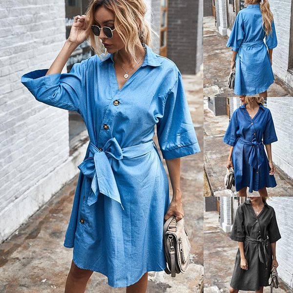 casual dresses tie denim dress women's clothing summer fashion female streetwear maxi for women, Black;gray
casual dresses tie denim dress women's clothing summer fashion female streetwear maxi for women, Black;gray