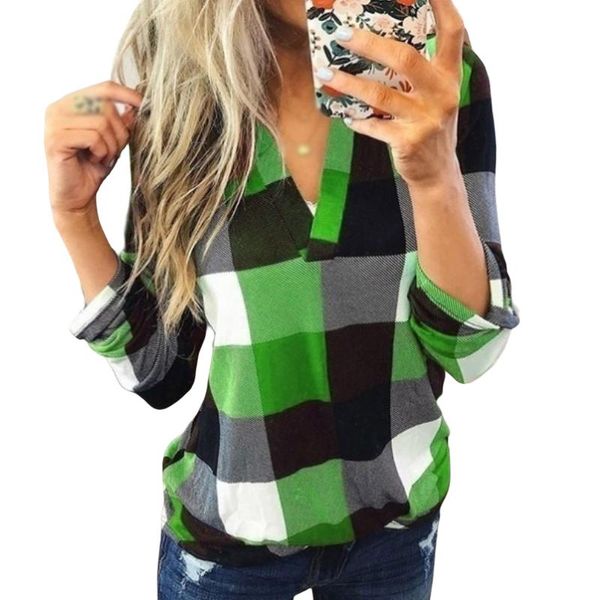 women's t-shirt women winter autumn v neck plaid print casual long sleeve button loose pullover plus size all match shirt, White
women's t-shirt women winter autumn v neck plaid print casual long sleeve button loose pullover plus size all match shirt, White