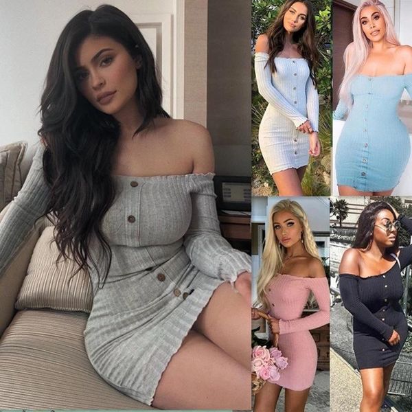 casual dresses 2021 autumn slim dress women solid color off shoulder long sleeve slash neck bodycon mini party vestidos, Black;gray
casual dresses 2021 autumn slim dress women solid color off shoulder long sleeve slash neck bodycon mini party vestidos, Black;gray