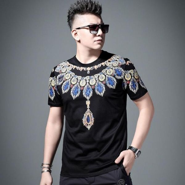 men's t-shirts luxury rhinestone printed t-shirt short sleeve street casual o-collar social trend original summer black clothing, White;black
men's t-shirts luxury rhinestone printed t-shirt short sleeve street casual o-collar social trend original summer black clothing, White;black