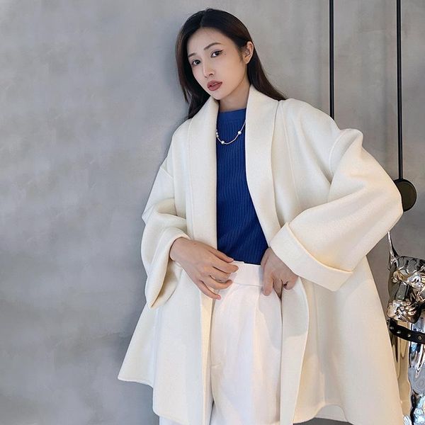women's wool & blends "listen to lu" beige cashmere coat short belt lapel small style, Black
women's wool & blends "listen to lu" beige cashmere coat short belt lapel small style, Black