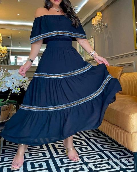 casual dresses 2021 diagonal collar fashion blue off shoulder summer dress solid high waist party women's large swing, Black;gray
casual dresses 2021 diagonal collar fashion blue off shoulder summer dress solid high waist party women's large swing, Black;gray