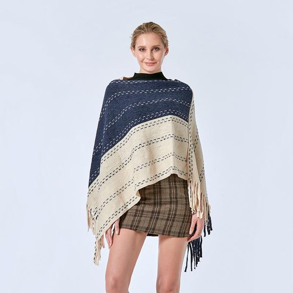 women's sweaters temperament tassel knitted shawl women autumn and winter warmth imitation cashmere pullover cape, White;black
women's sweaters temperament tassel knitted shawl women autumn and winter warmth imitation cashmere pullover cape, White;black