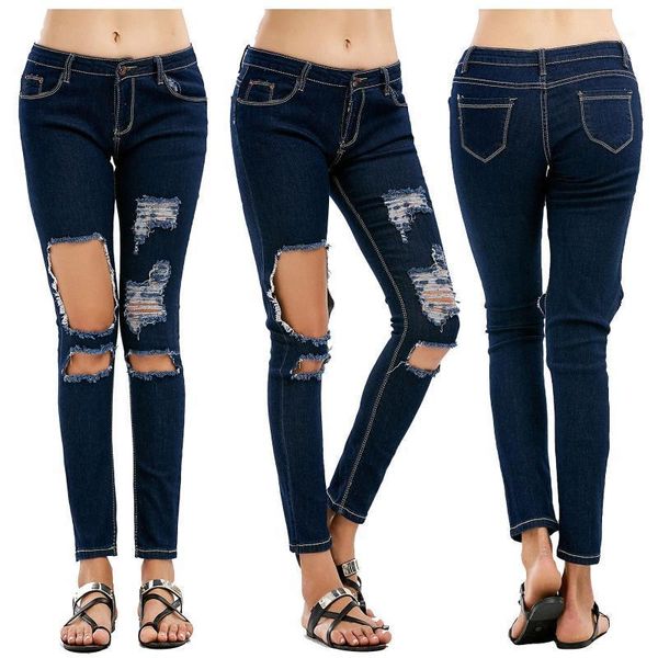 women's jeans street fashion famale casual denim ripped hole long pencil pants mid women waist slim pantalones trousers, Blue
women's jeans street fashion famale casual denim ripped hole long pencil pants mid women waist slim pantalones trousers, Blue