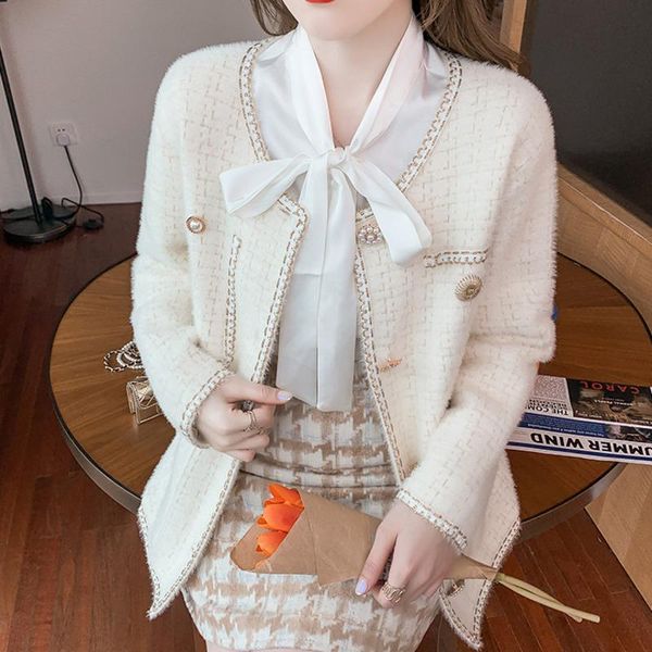 women's wool & blends autumn 2021 women clothing korean fashion bright silk plaid coat long sleeve sweater cardigan tweed jacket loose, Black
women's wool & blends autumn 2021 women clothing korean fashion bright silk plaid coat long sleeve sweater cardigan tweed jacket loose, Black