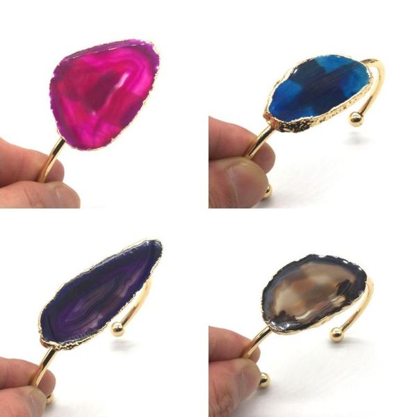 kft natural irregular agates slices stone bangle half open bangles for women gold color charms bracelet gift, Black
kft natural irregular agates slices stone bangle half open bangles for women gold color charms bracelet gift, Black
