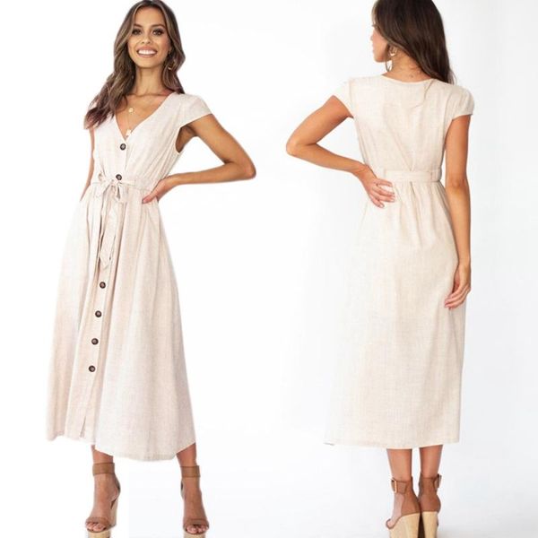 new summer women dresses high waist v-neck casual single breasted lace up bow long dress, Black;gray
new summer women dresses high waist v-neck casual single breasted lace up bow long dress, Black;gray