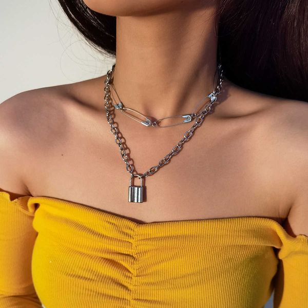 jewelry fashion simple pin collar chain personality exaggerated lock alloy pendant set necklace, Silver
jewelry fashion simple pin collar chain personality exaggerated lock alloy pendant set necklace, Silver