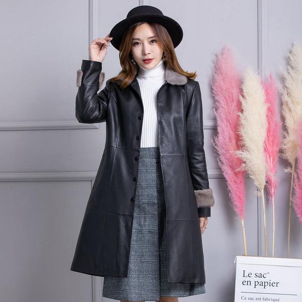 women's leather & faux genuine winter jacket women korean long real collar sheepskin coat female duck down coats 884444, Black
women's leather & faux genuine winter jacket women korean long real collar sheepskin coat female duck down coats 884444, Black