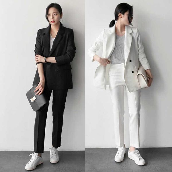 women's two piece pants work fashion pant suits 2 set for women striped blazer jacket & trouser office suit lady formal, White
women's two piece pants work fashion pant suits 2 set for women striped blazer jacket & trouser office suit lady formal, White