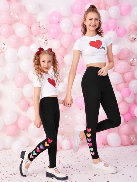 1pc high waist heart print leggings k1lm#, Black