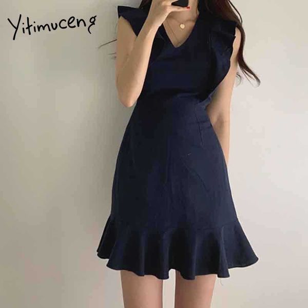 yitimuceng vintage dresses women ruffles sleeveless trumpet office lady khaki dark blue sundress summer fashion dress 210601, Black;gray
yitimuceng vintage dresses women ruffles sleeveless trumpet office lady khaki dark blue sundress summer fashion dress 210601, Black;gray