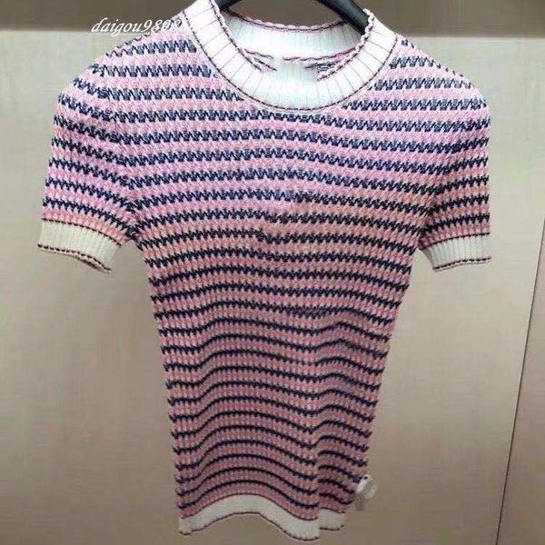 2020 spring and summer new temperament round collar stripe color knit short-sleeved t-shirt tight women's short-sleeved blouse, White
2020 spring and summer new temperament round collar stripe color knit short-sleeved t-shirt tight women's short-sleeved blouse, White
