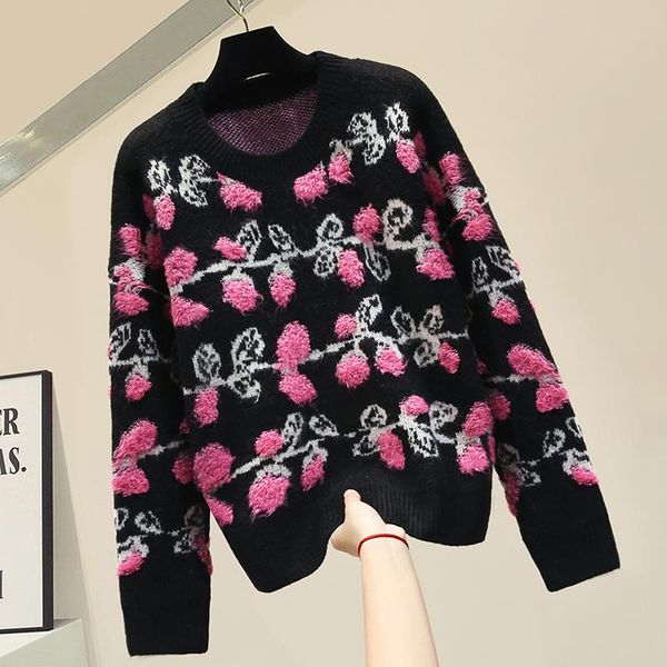 women's sweaters 2021 winter sweater coat heavy industry color matching three-dimensional flower pullover girls black knit shirt, White;black
women's sweaters 2021 winter sweater coat heavy industry color matching three-dimensional flower pullover girls black knit shirt, White;black