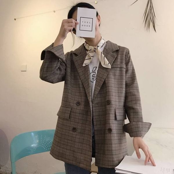 2021 spring women plaid double breasted blazer vintage office lady notched long sleeve jackets female autumn outwears, Black;brown
2021 spring women plaid double breasted blazer vintage office lady notched long sleeve jackets female autumn outwears, Black;brown