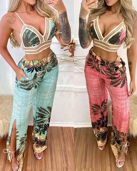 women's two piece pants 2021 summer arrival women v-neck sleeveless tropical print lace trim crop & slit set vacation suit wholesale, White
women's two piece pants 2021 summer arrival women v-neck sleeveless tropical print lace trim crop & slit set vacation suit wholesale, White